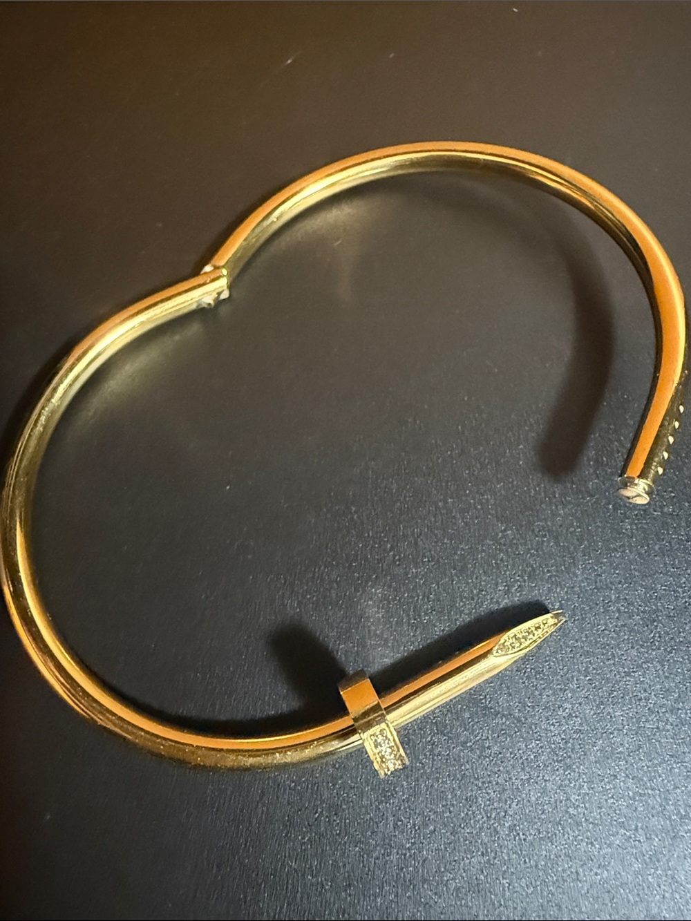Gold-Tone Nail Bangle Bracelet with Crystal Accents - Picture 7 of 7